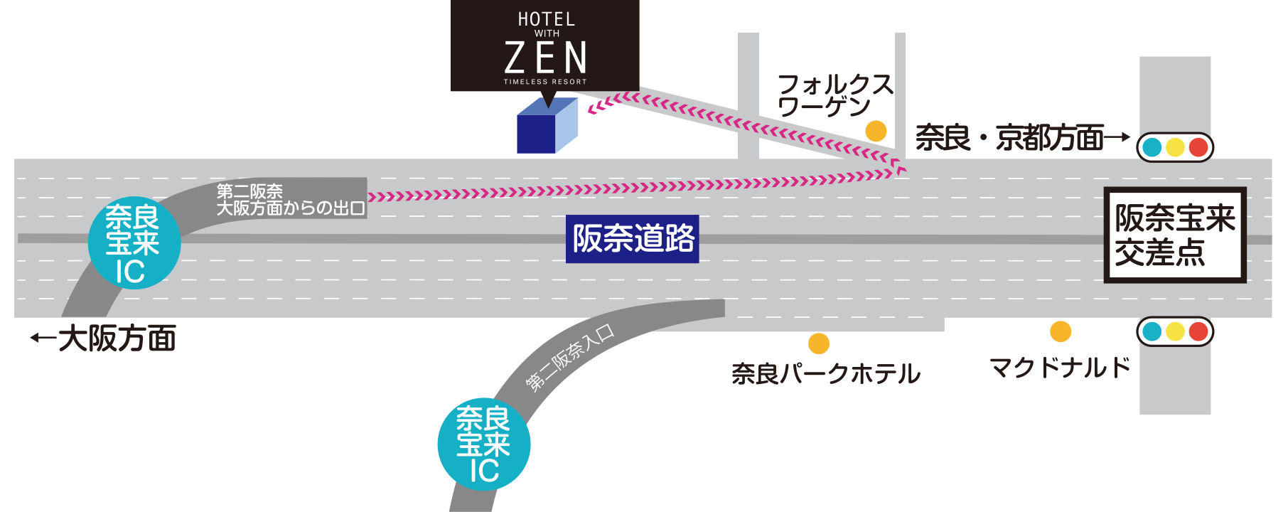 大阪方面(第二阪奈)よりお越しの場合